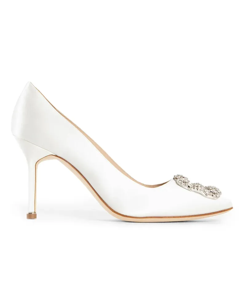Manolo Blahnik Hangisi Satin Jewel Buckle Pumps White