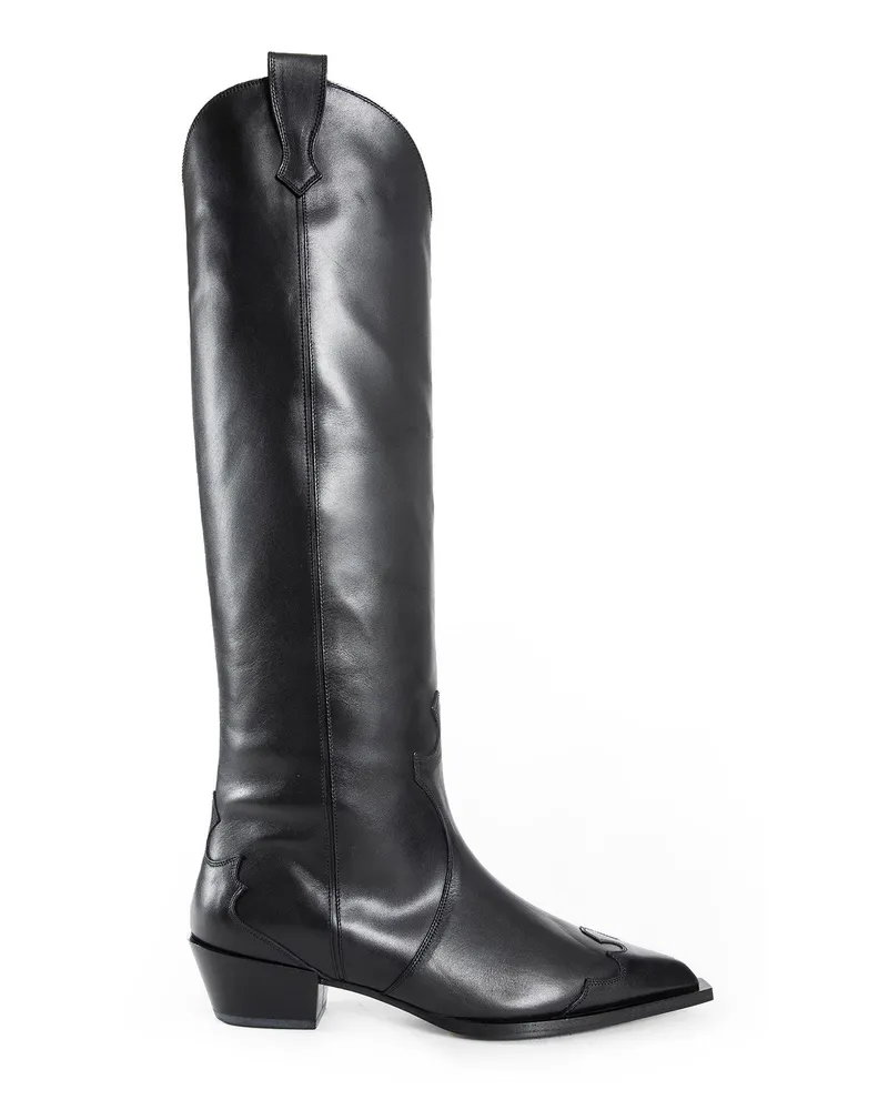 aeyde Aruna Leather Knee-High Cowboy Boots Black