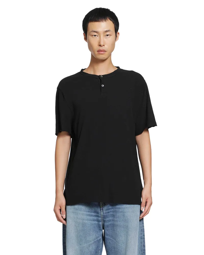 James Perse Slub Jersey Short Sleeve Henley T-Shirt Black