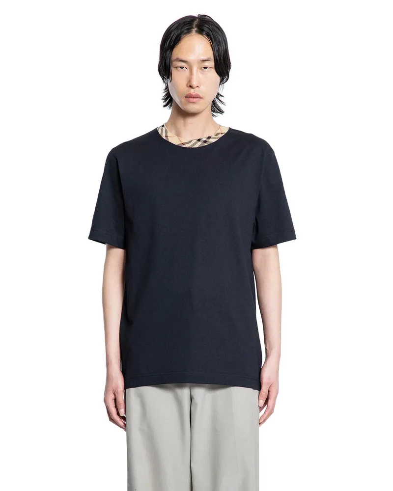 Burberry Check Trim Cotton T-shirt Black