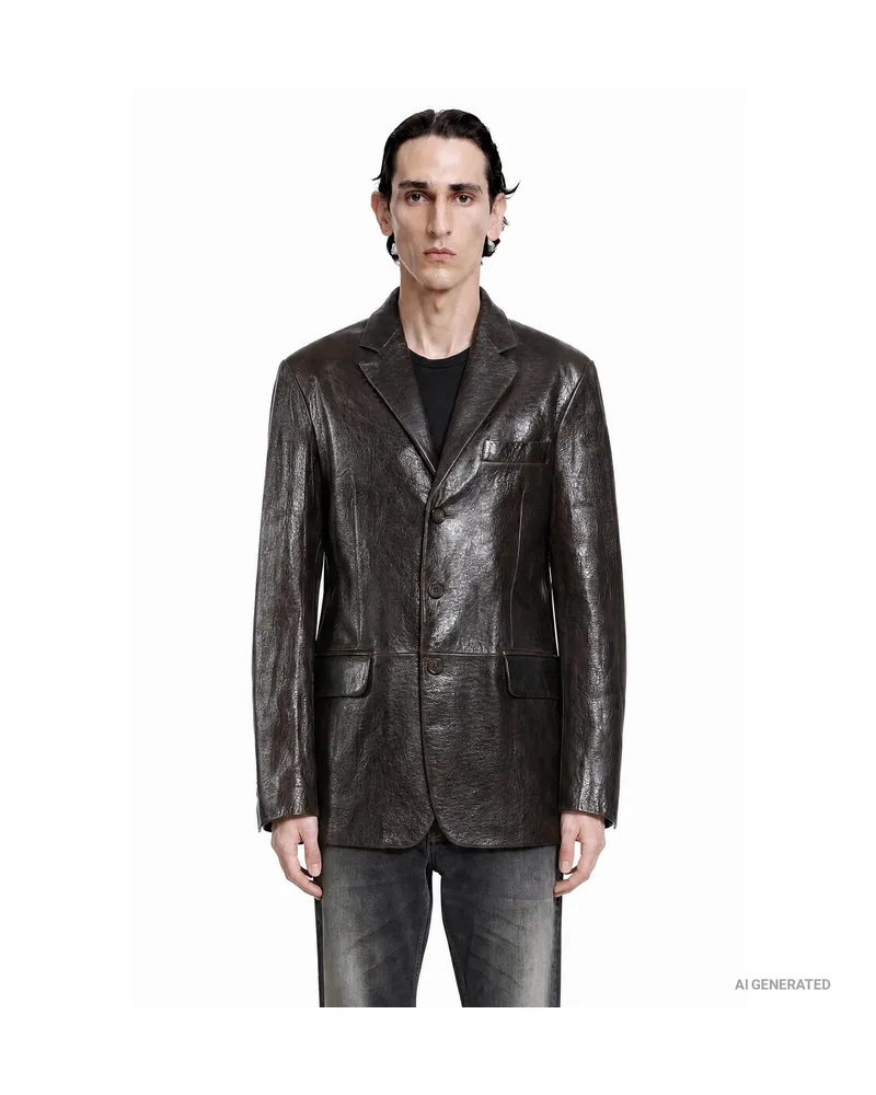 Emporio Armani Shiny Drummed Leather Blazer Brown