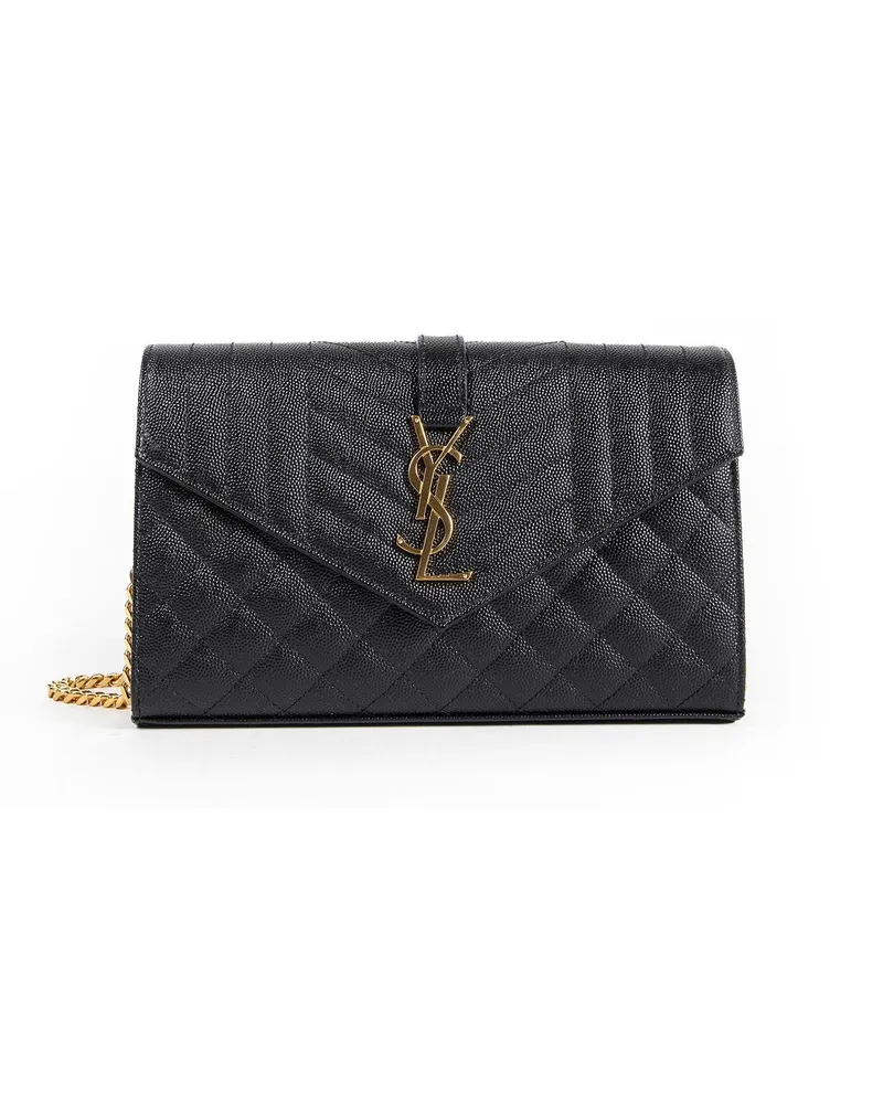 Saint Laurent Monogram Chain Wallet In Mix Matelassé Black