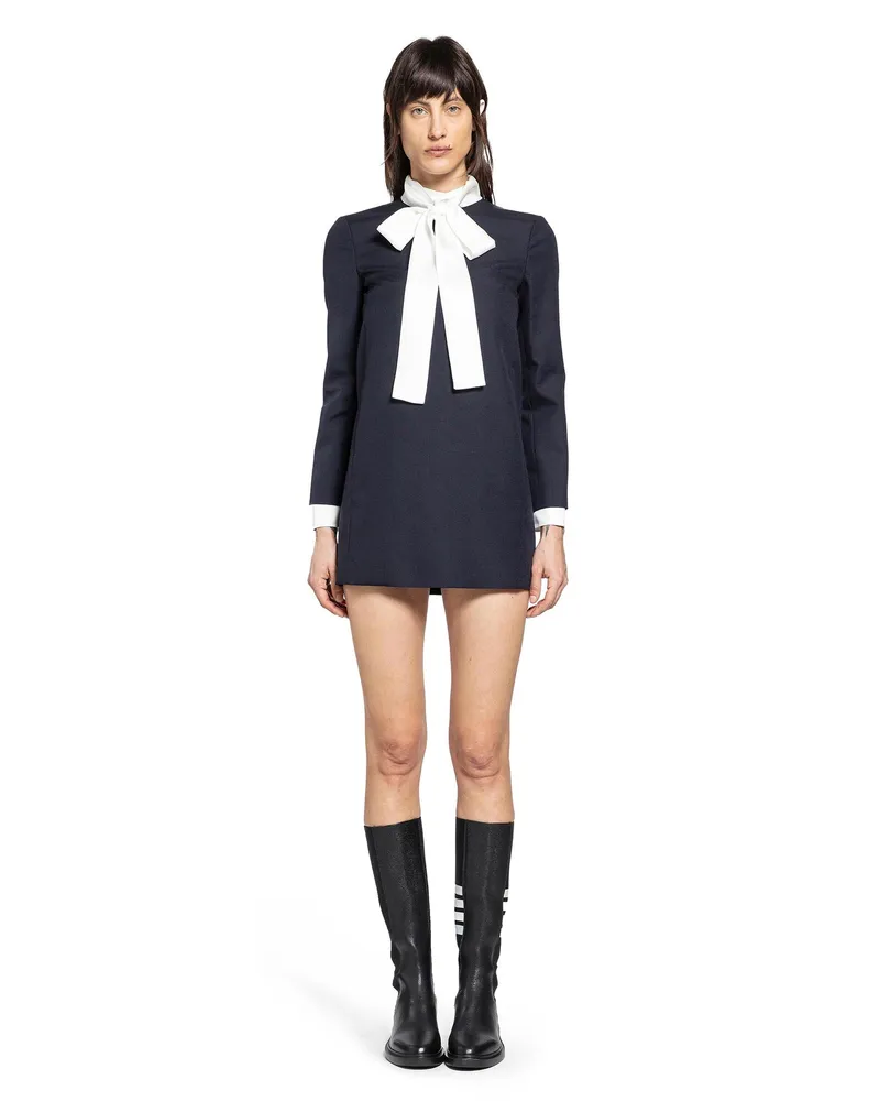 Thom Browne Straight Shift Dress in High-Twist Wool Suiting Blue