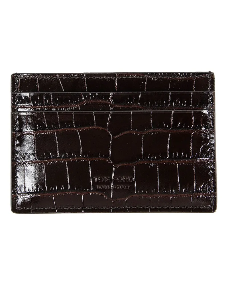 Tom Ford Snake Print Leather Card Holder Brown