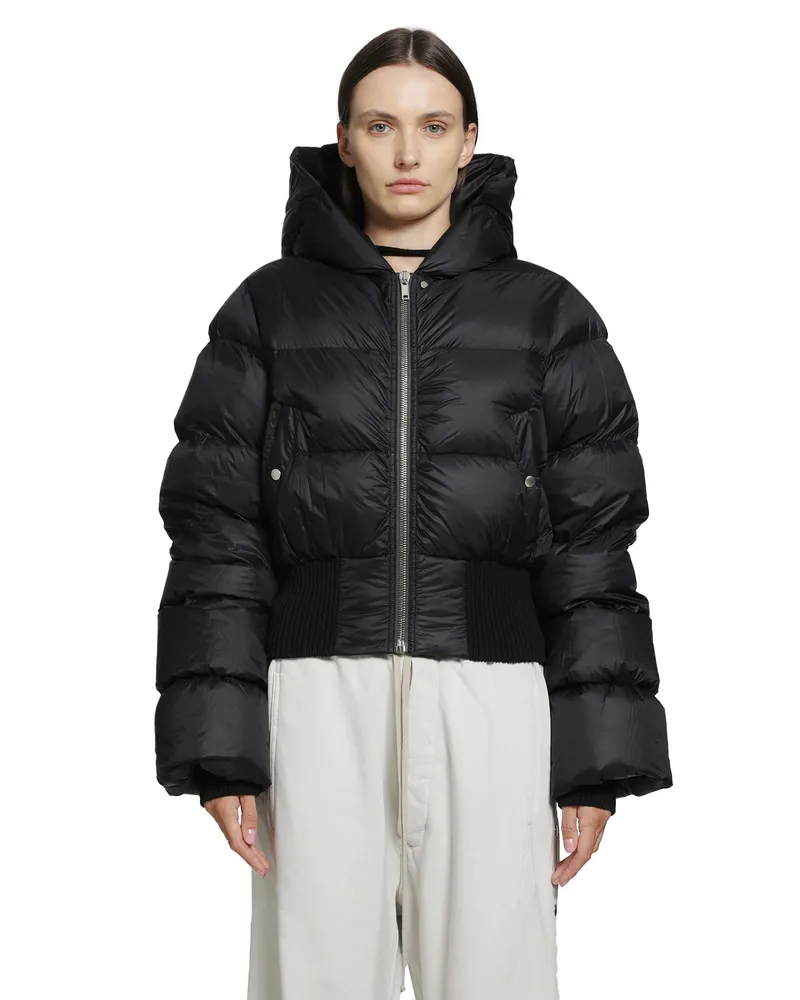 Rick Owens Tower Cinched Hooded Jacket Black