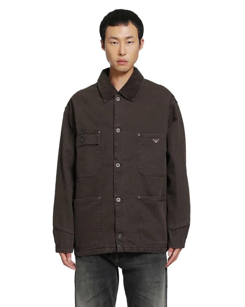 Emporio Armani Cotton Canvas Field Jacket Brown