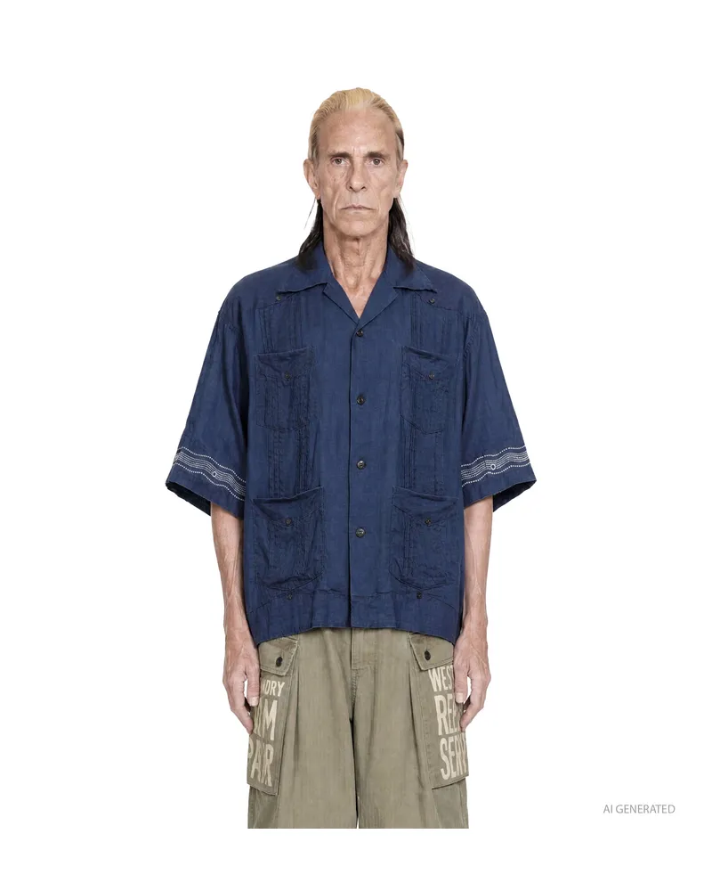 KAPITAL FrenchClothLinen LAX Cuba Shirt Blue