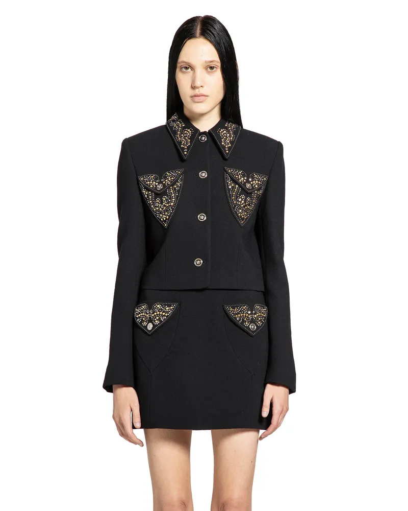 Versace Studded Wool Crop Jacket Black