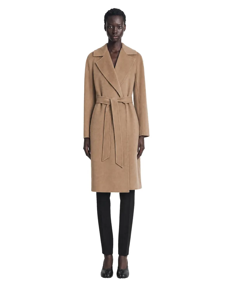 Max Mara Wool Cashmere Silk Long Wrap Coat Brown