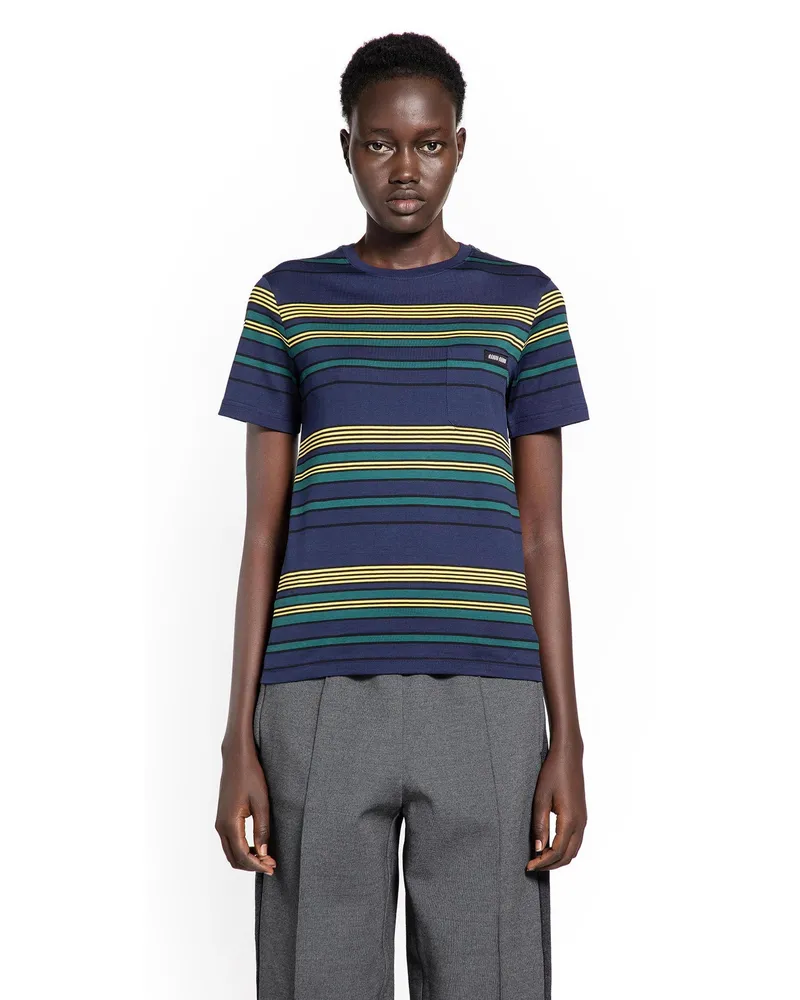 Miu Miu Striped Jersey T-Shirt Blue