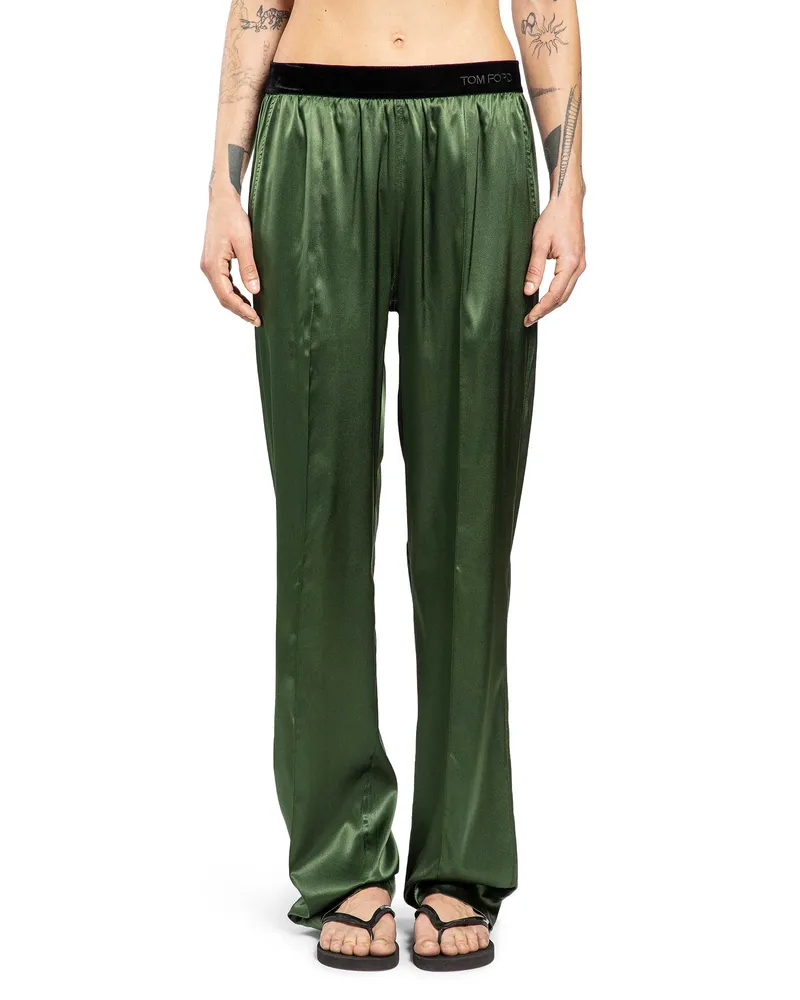 Tom Ford Stretch Silk Satin PJ Pants Green