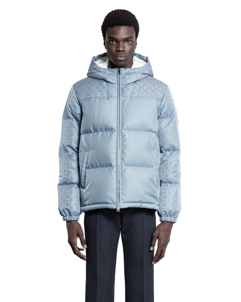 Gucci GG Nylon Hooded Down Jacket Blue