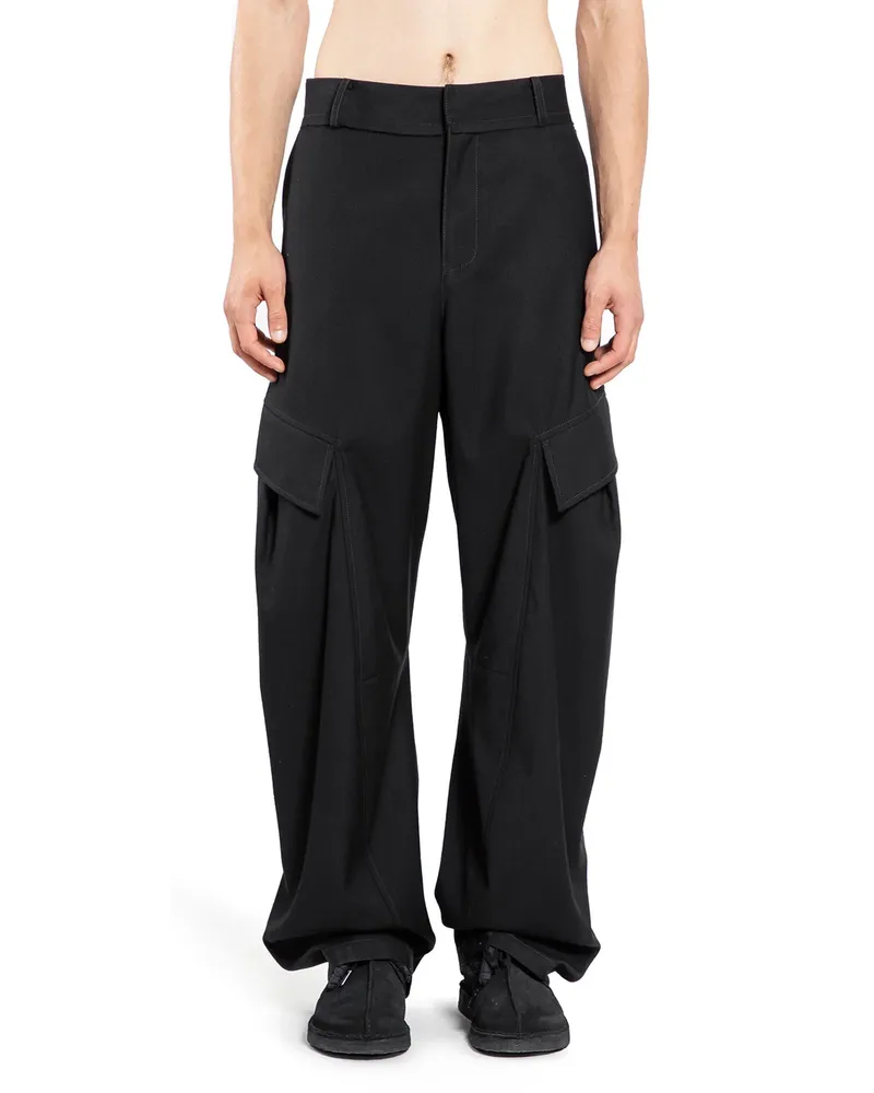 JiyongKim Curved Cargo Trousers Black