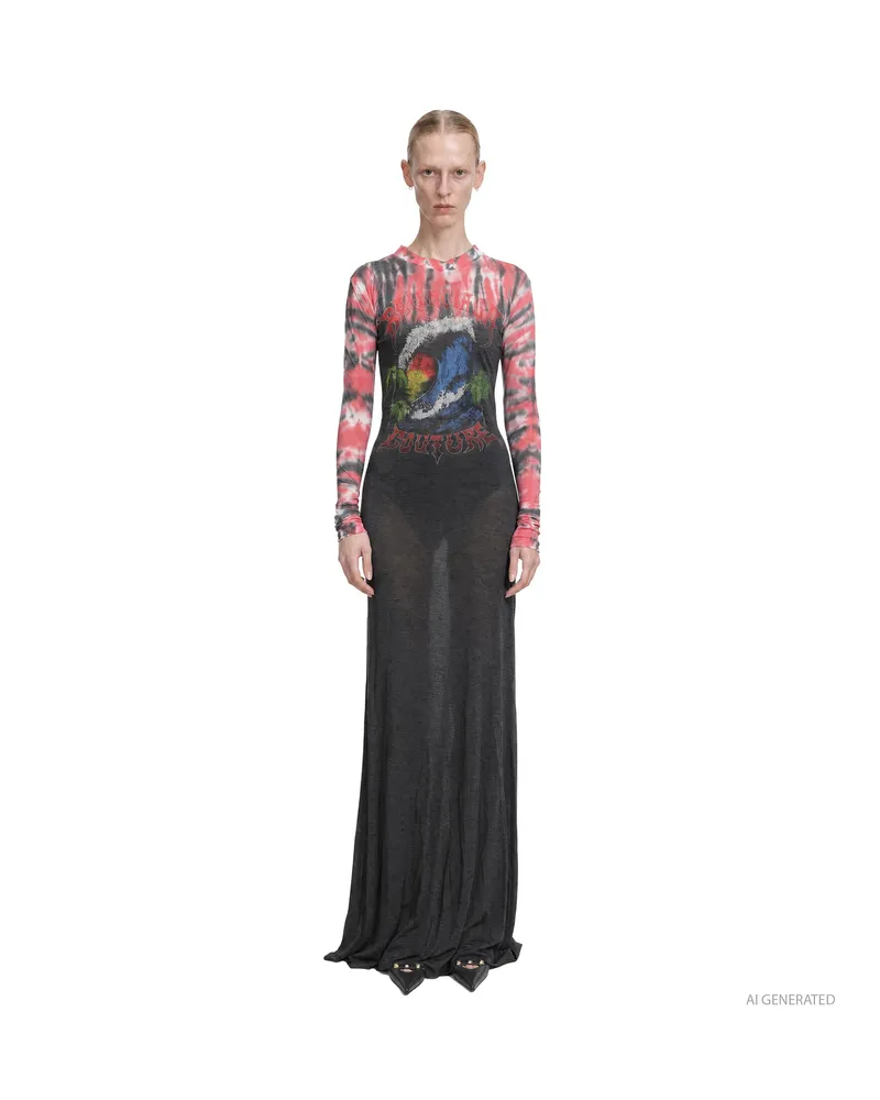 Balenciaga Extreme Tie Dye Long Sleeve Dress Black