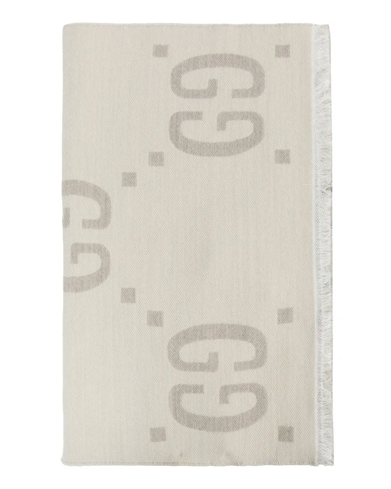 Gucci GG Jacquard Wool Silk Scarf Off-white