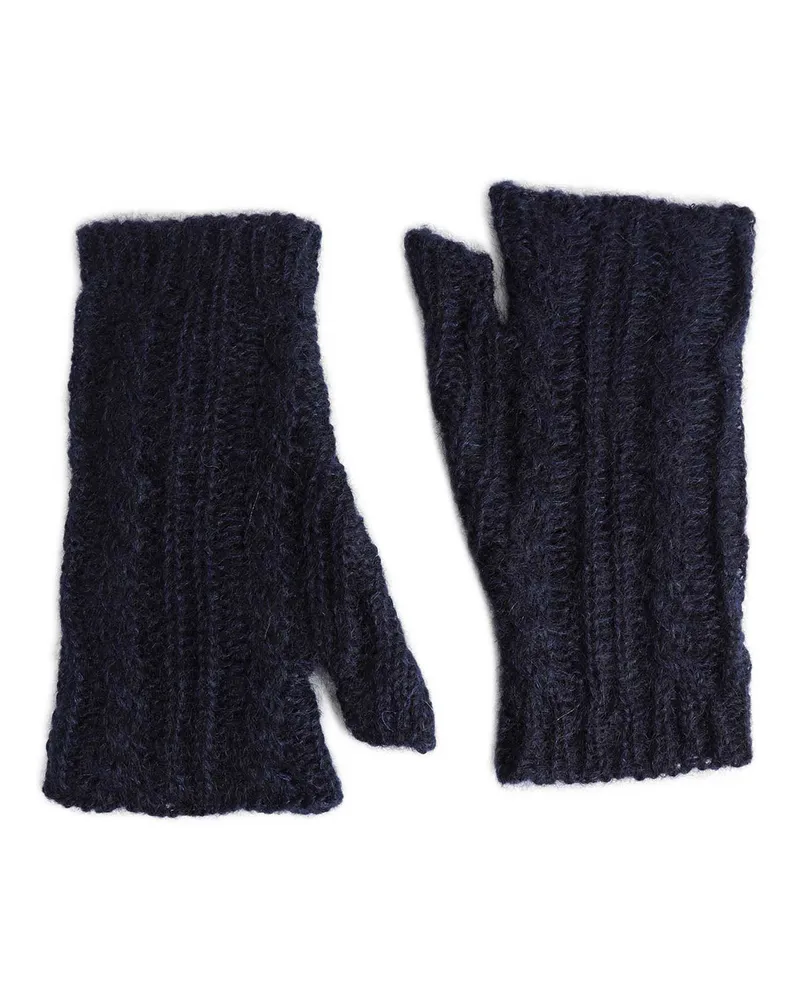 Ann Demeulemeester Reier Cable Knit Ladder Stitch Gauntlets Blue