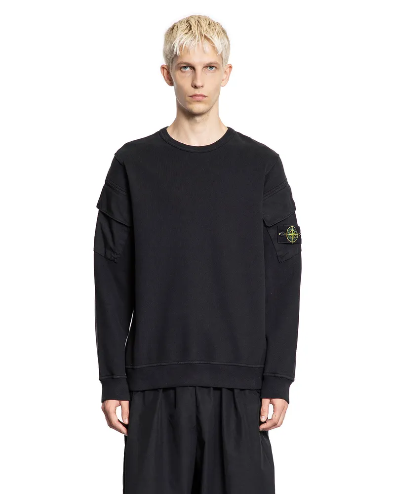 Stone Island 6100008 Brushed Organic Cotton Fleece Sweatshirt Black