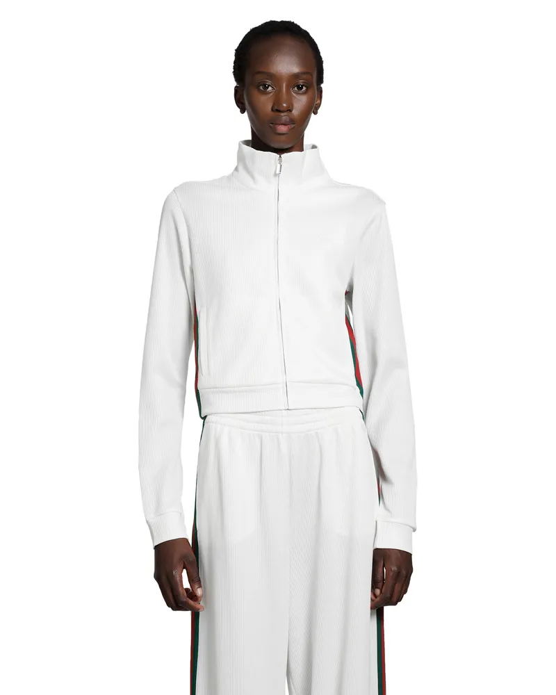 Gucci Cropped Cotton Rib Jersey Track Jacket White