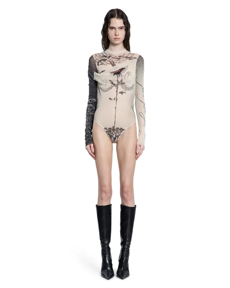 Jean Paul Gaultier Tattoo Rose and Bird Bodysuit Beige