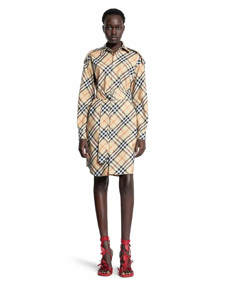 Burberry Check Cotton Shirt Dress Beige