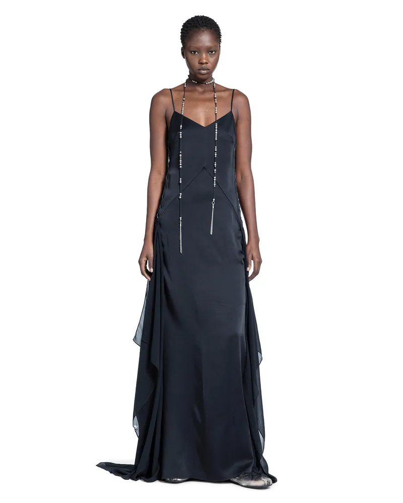 Ann Demeulemeester Ottilie Long Dress in Cady Satin Black