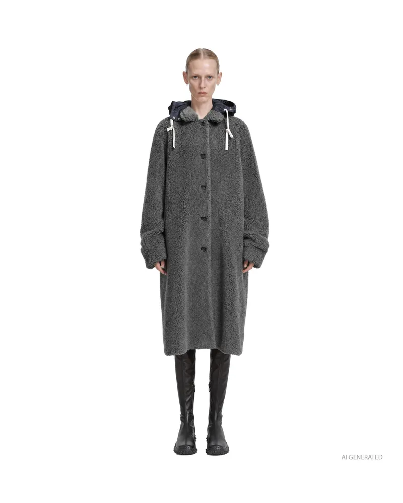 Miu Miu Single-Breasted Fleece Coat Grey