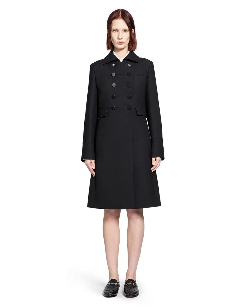 Gucci Double-Breasted Wool Coat Black