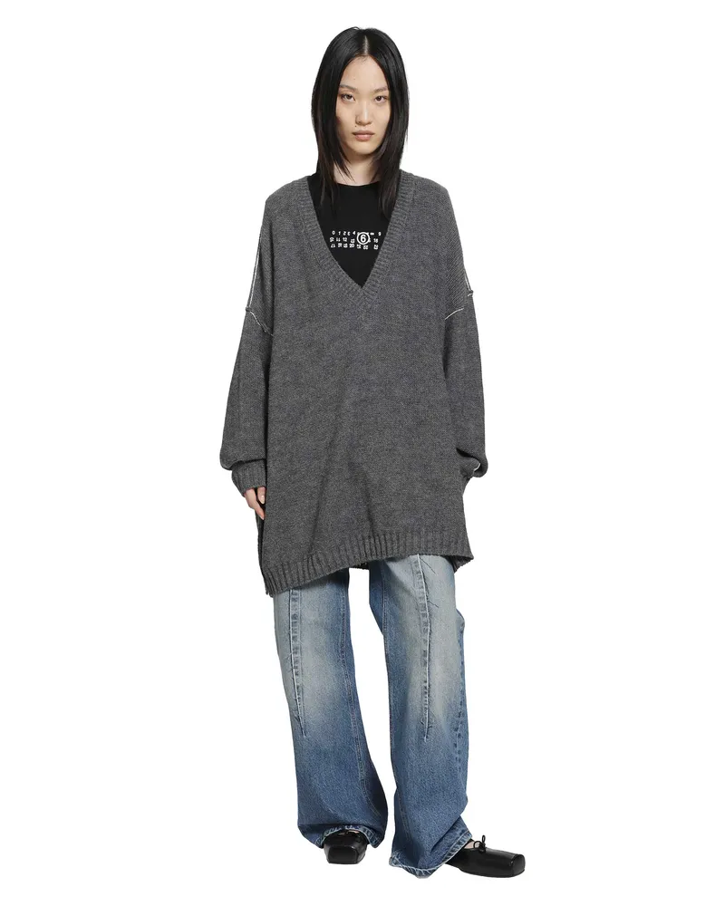 Maison Margiela Wool Alpaca V-Neck Sweater Grey