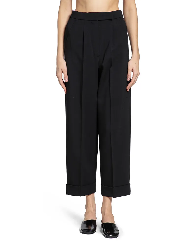 Max Mara Cropped Wool Tailored Trousers Black