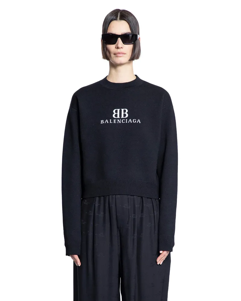 Balenciaga BB Logo Cropped Sweater Black