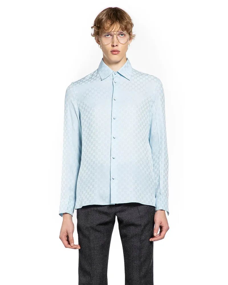 Gucci Jacquard Silk Shirt Blue