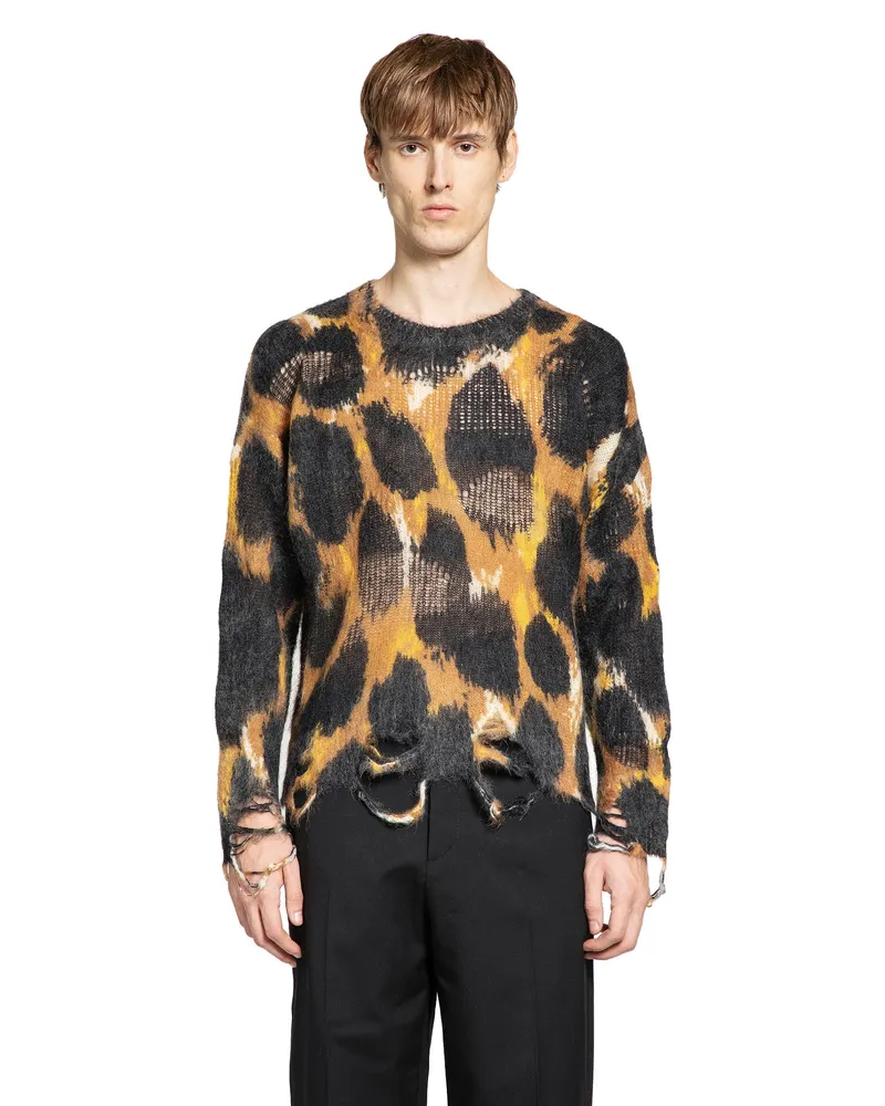 Laneus Maxi Leopard Jacquard Knit Sweater Orange