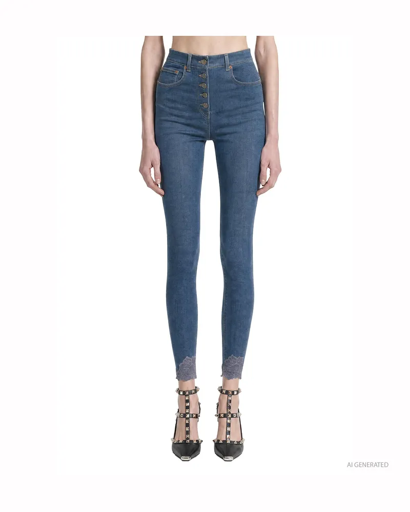 Valentino Garavani Denim and Lace Trousers Blue