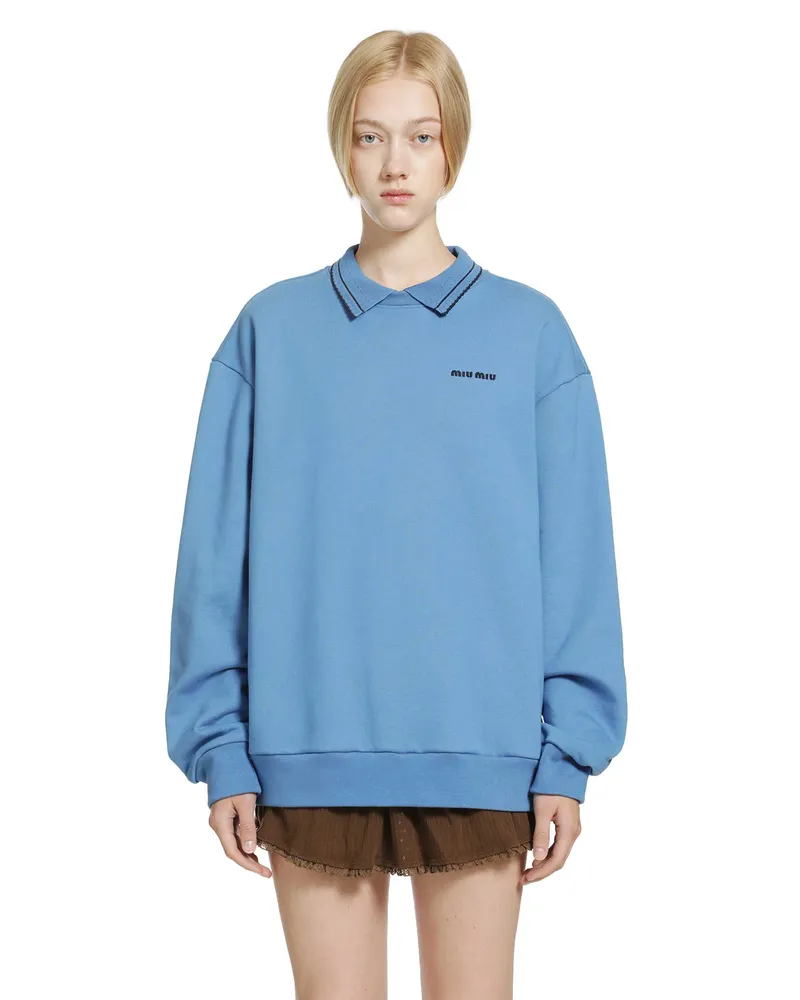 Miu Miu Cotton Fleece Polo Sweatshirt Blue
