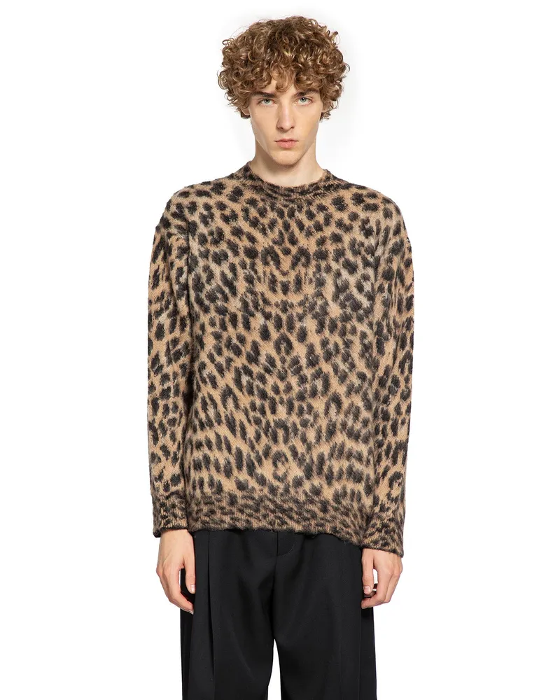Laneus Brushed Alpaca Wool Leopard Sweater Beige