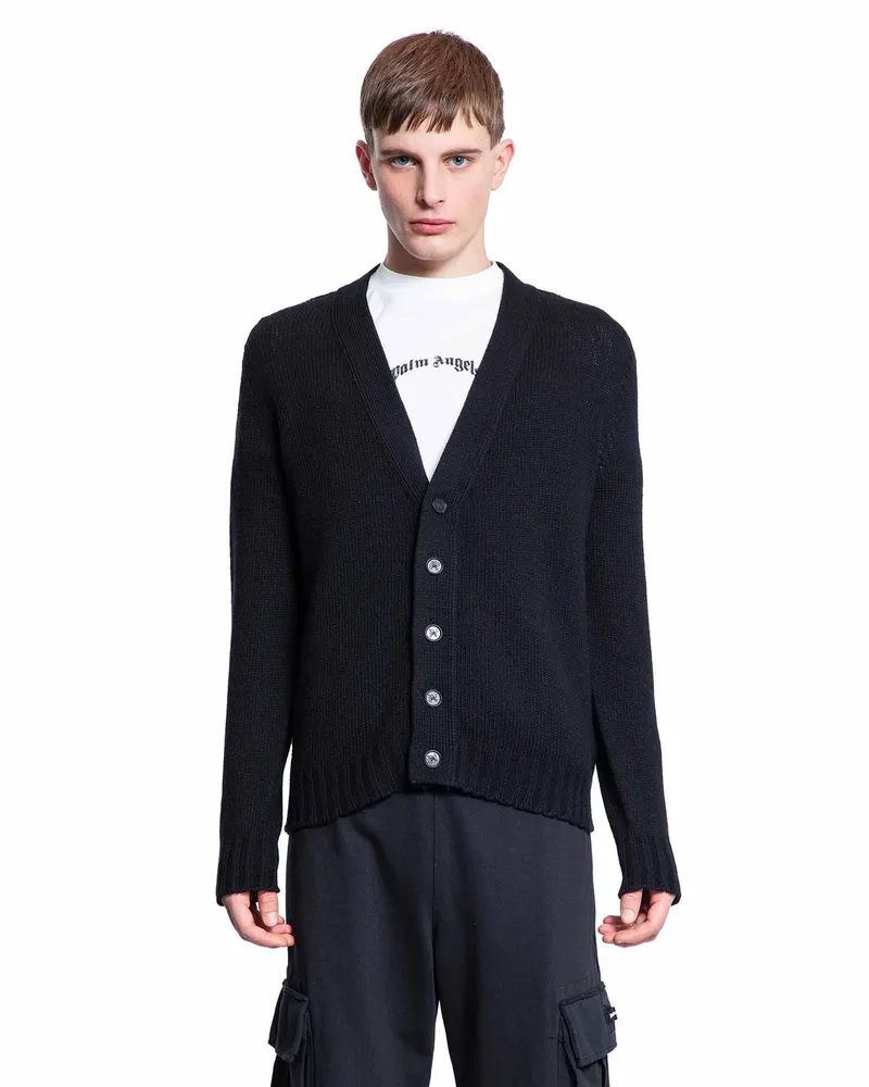 Palm Angels Cardigan con logo curvo Black