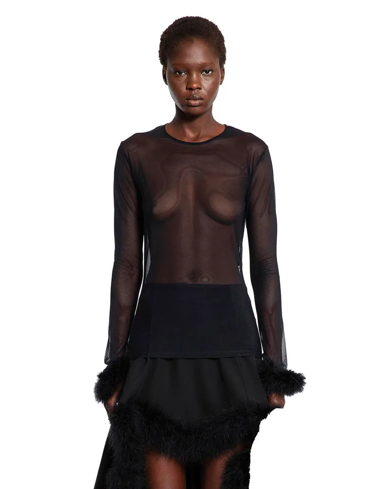 Thierry Mugler Marabou Top in Mesh Black
