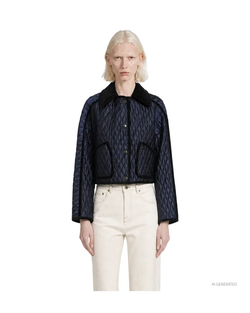 Burberry Cropped Quilted Nylon Floriston Jacket Blue