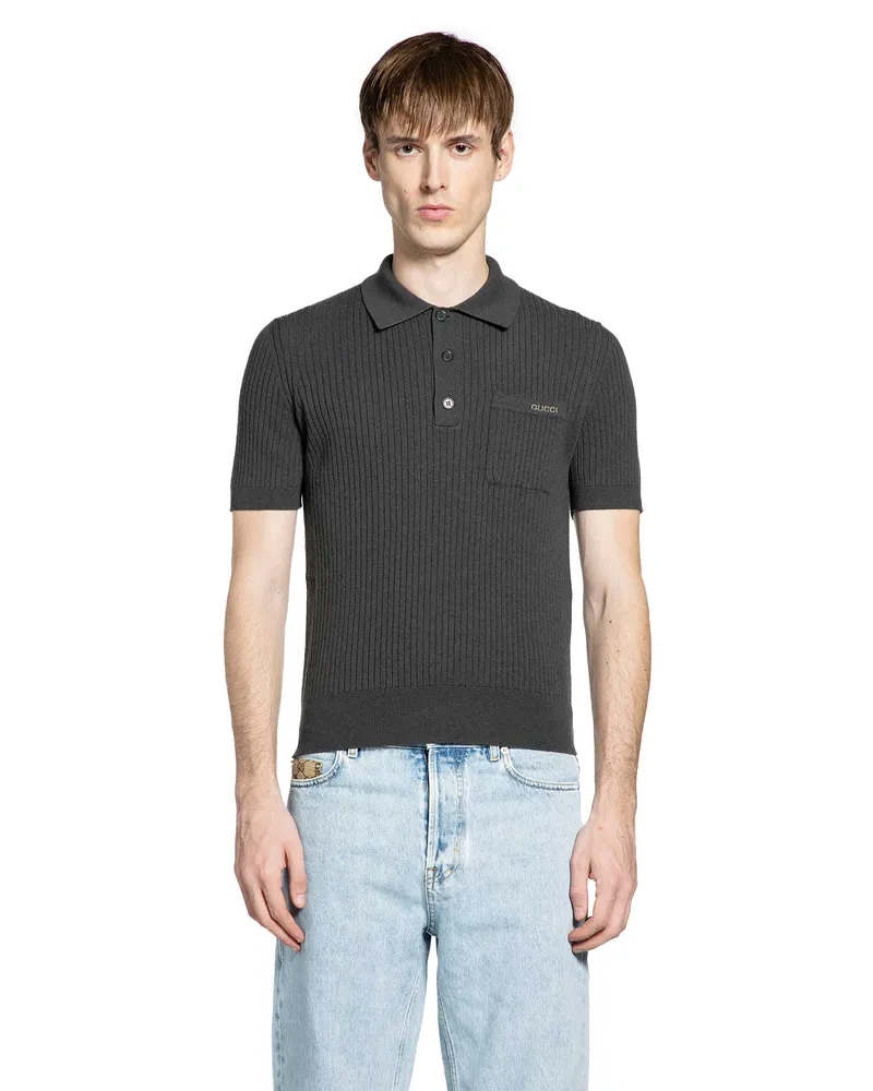 Gucci Wool Cashmere Rib-Knit Polo Shirt Green