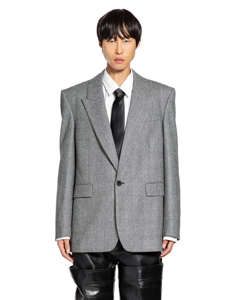 Saint Laurent Blazer in Prince of Wales Wool Flannel Black&white