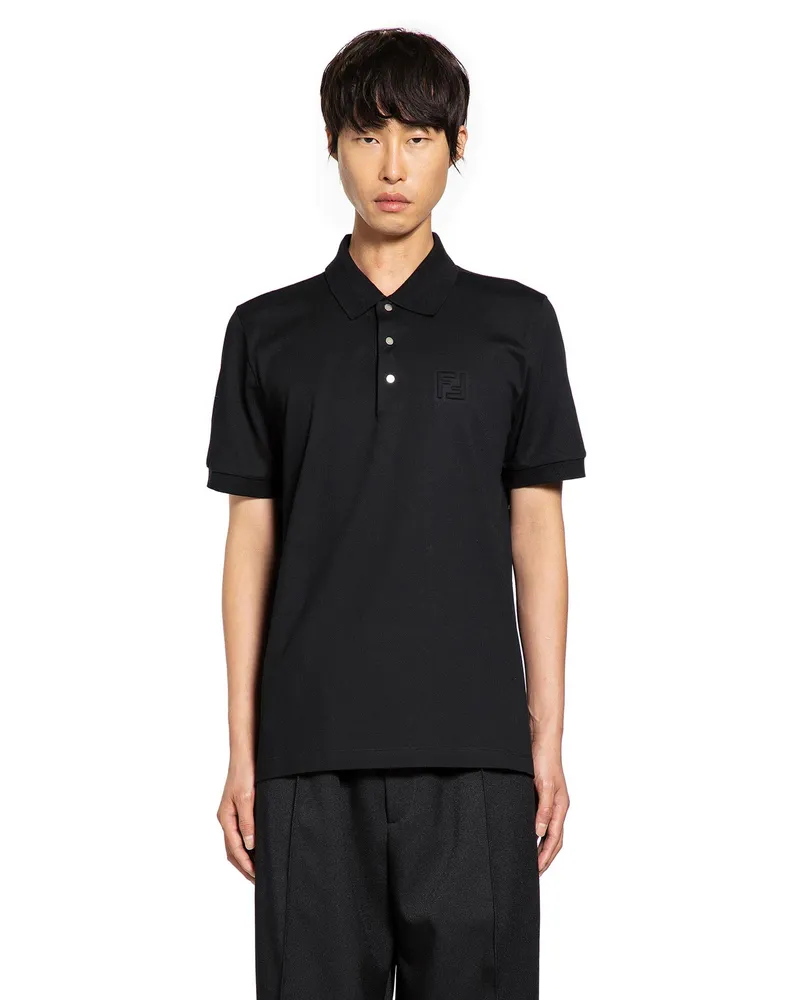 Fendi Zucca Cotton Blend Polo Shirt Black