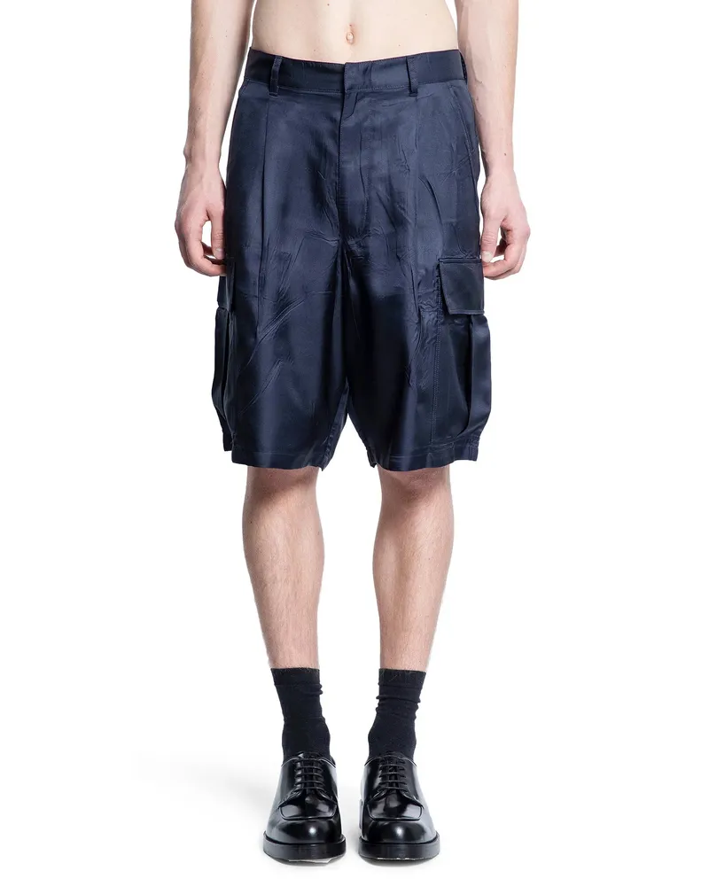 Prada Washed Silk Cargo Shorts Blue