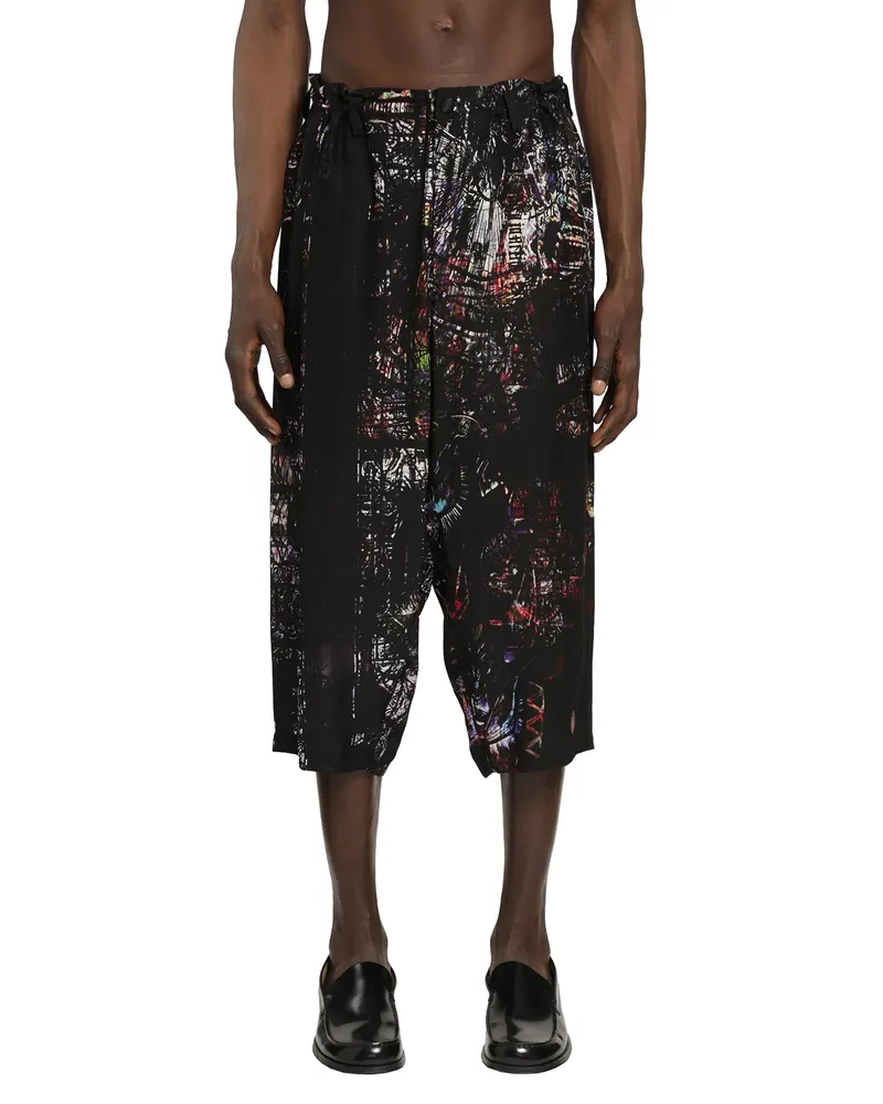 Yohji Yamamoto Stained Glass Printed Bermuda Pants Black