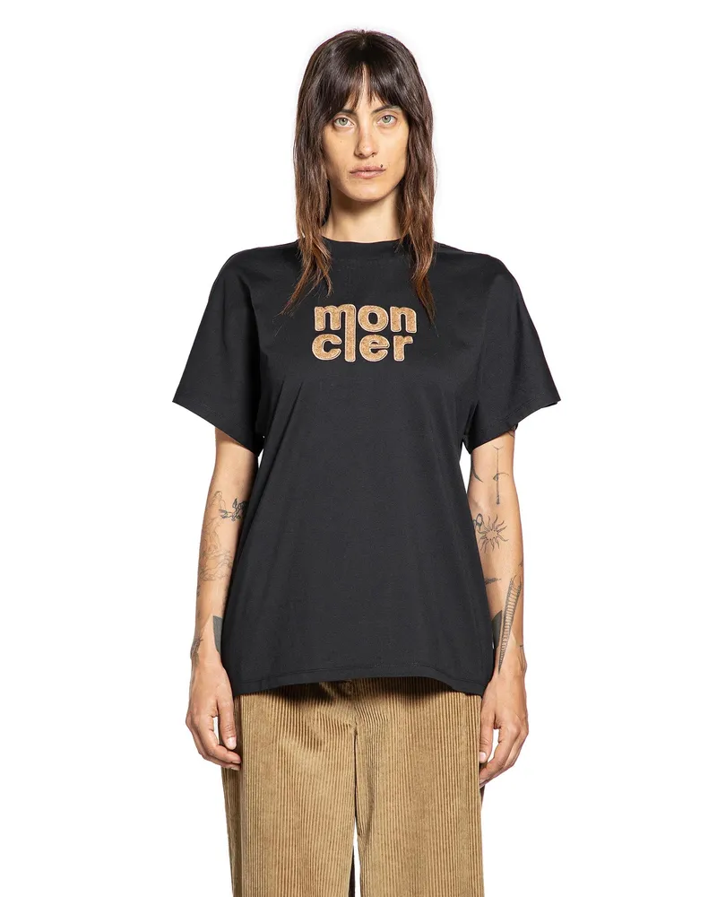 Moncler Teddy Logo Cotton T-Shirt Black