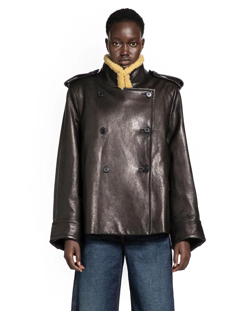 KHAITE Dean Jacket with Shearling Collar Black