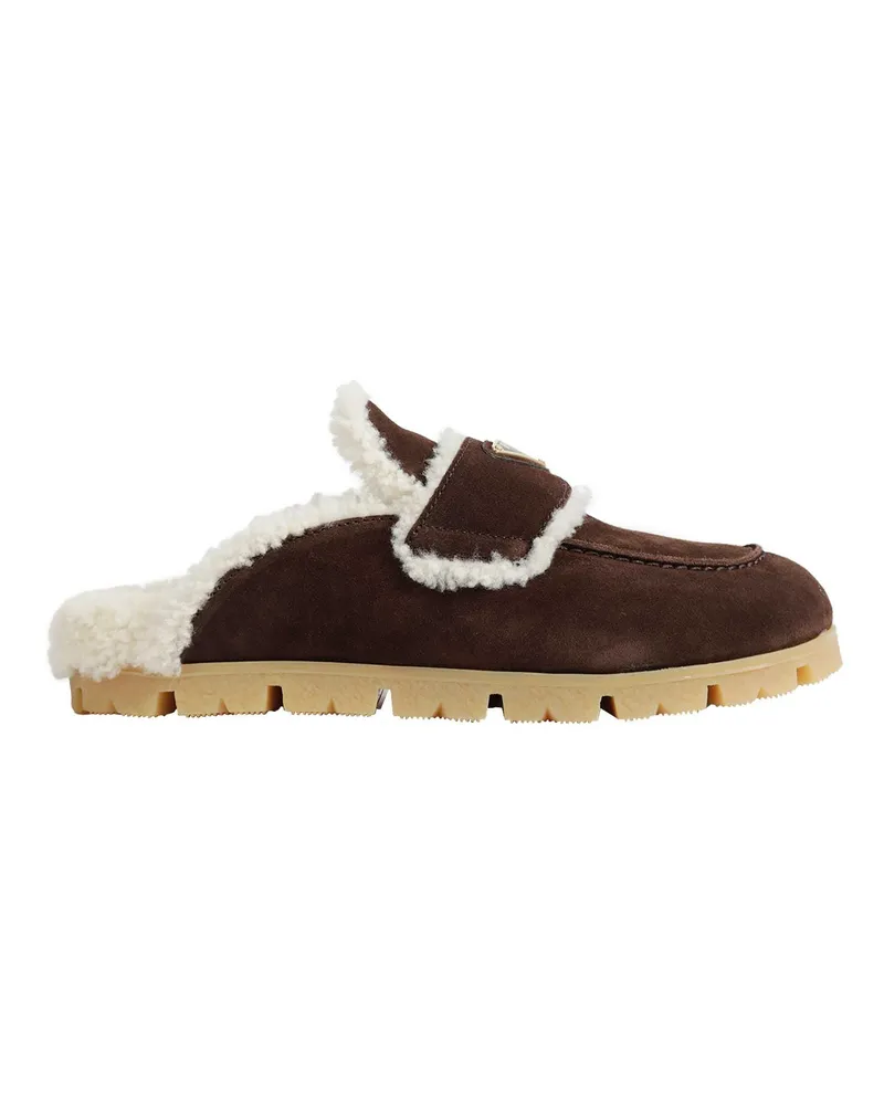 Prada Suede And Shearling Mules Brown