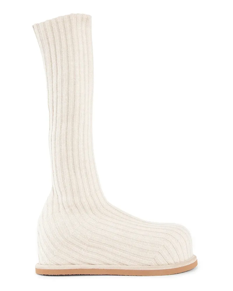 Amina Muaddi Veneda Stretch Flatform Boots Beige