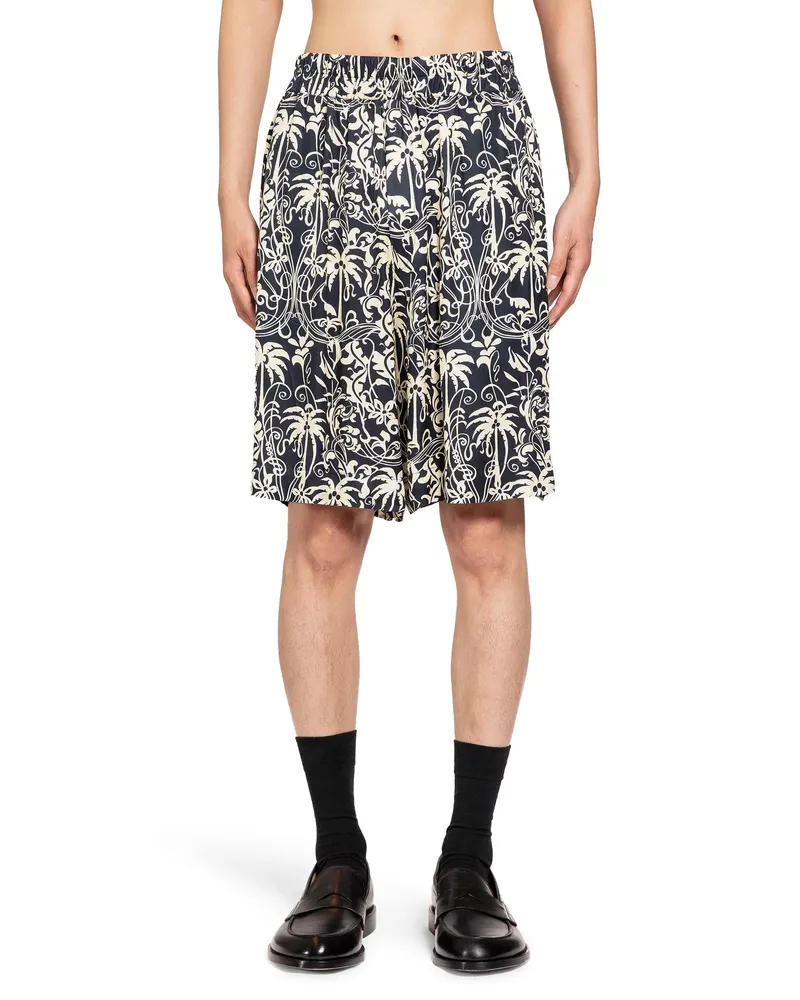 Laneus Shorts in raso con stampa floreale Black&white