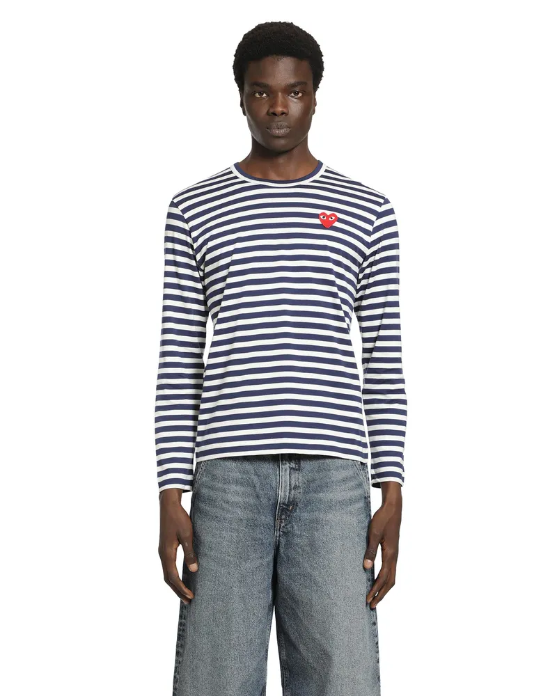 Comme des Garçons Striped Heart Long Sleeve T-Shirt Blue