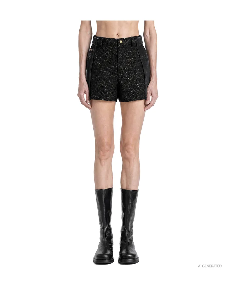 Sacai Nep Tweed x Denim Shorts Black